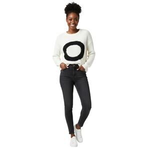 Forever 21 White Waffle Knit Sweater with Black Circle Graphic Size Medium